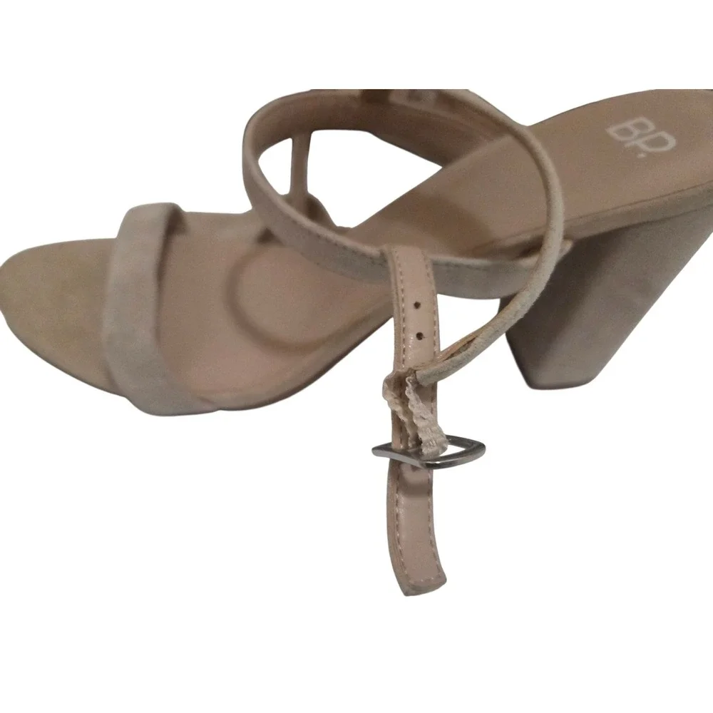 BP Womens Beige Suede Block Heel Ankle Strap Sandals‎ Size 8